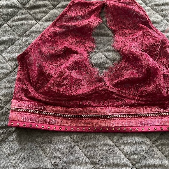 Victoria Secret bralette bra Women Medium Lace Burgundy Halter Sheer Keyhole b14 - Picture 3 of 8